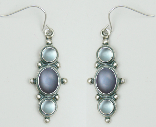 Sterling Silver Drop Dangle Earrings With Grey Moonstone And Blue Topaz